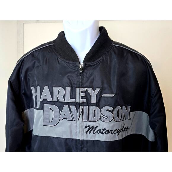 Vintage Harley Davidson Bomber Jacket Black Nylon Embroidered Motorcycle Men's L - Picture 3 of 10